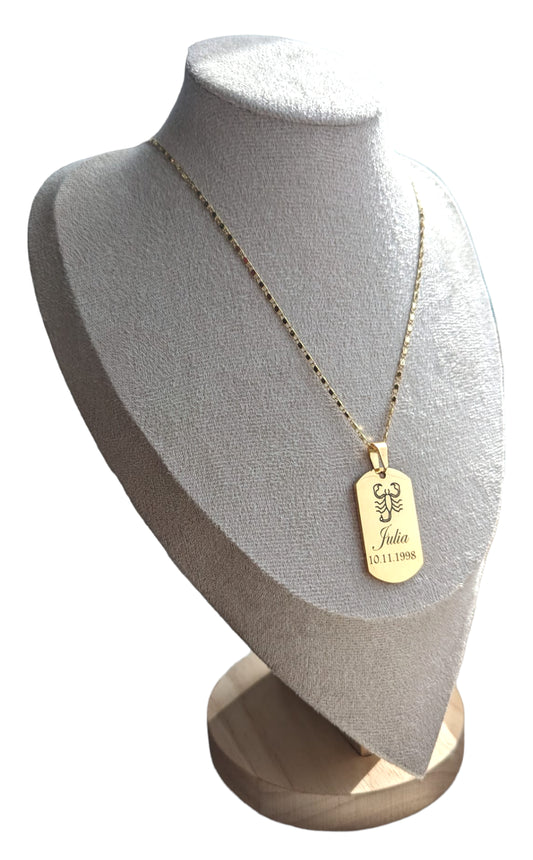 Elegante Kette in Gold und Silber mit Personalisierter Sternzeichen-Gravur